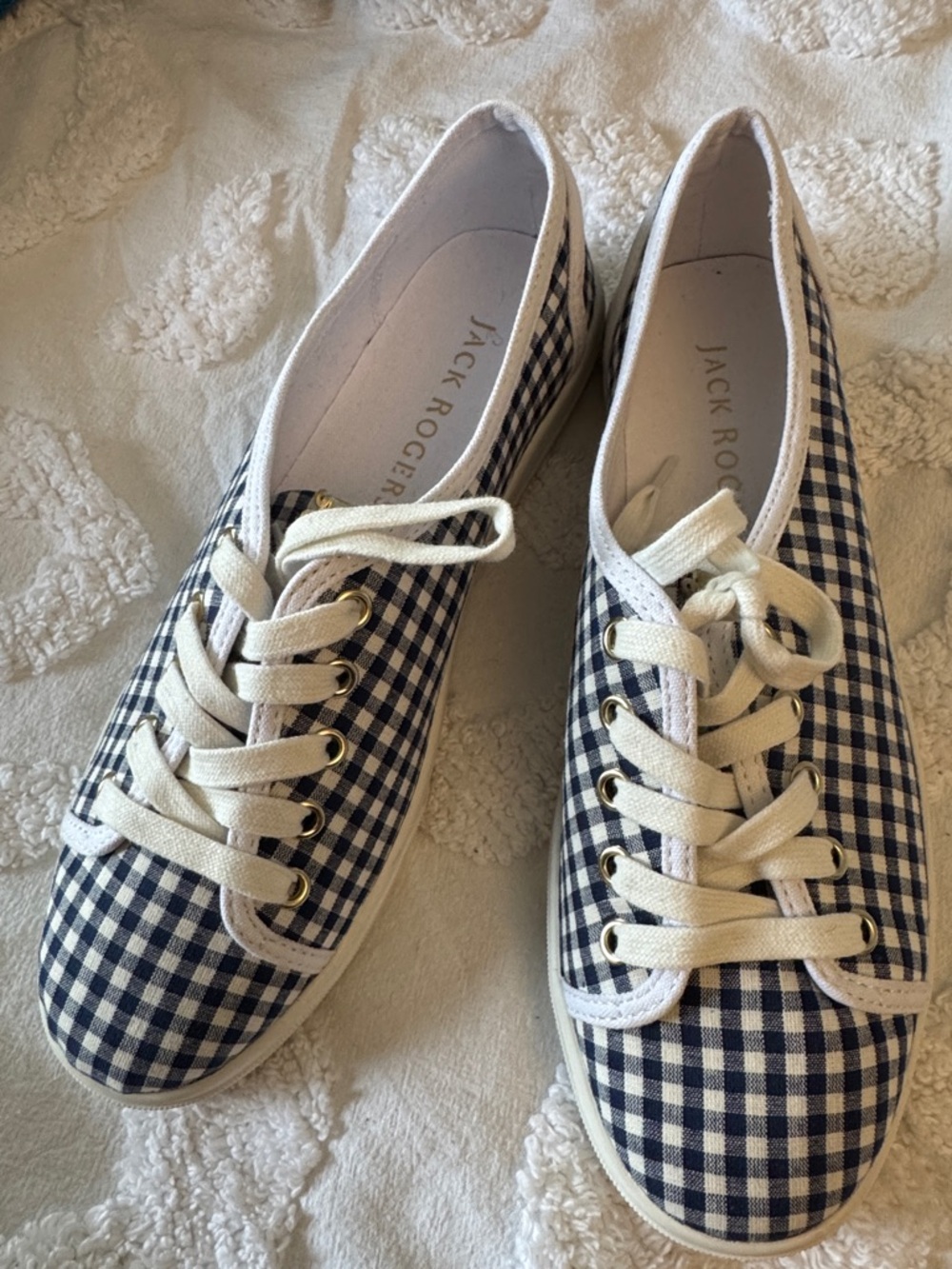 NWOT Jack Rogers Navy and White Gingham Canvas Sneakers